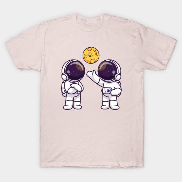 Cute Astronaut Talking About Moon Cartoon T-Shirt by Catalyst Labs